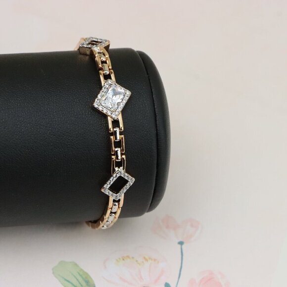 "Elegant Rose Gold+Silver Geometric Stone Bracelet, XPBL0846 - Picture 9 of 13